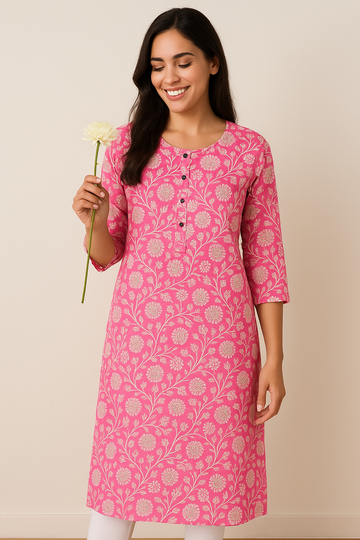 FLORAL PINK COTTON KURTA