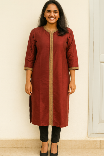 MAROON COTTON KURTA