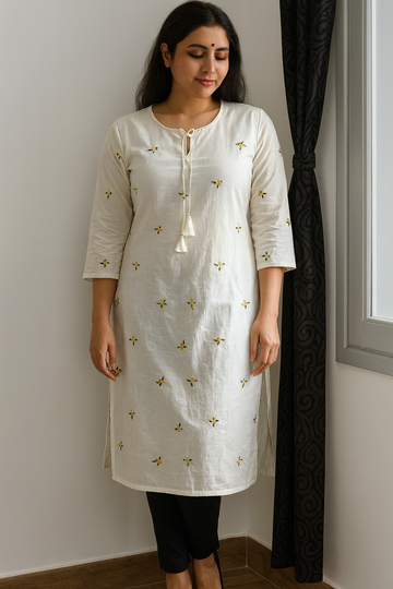 WHITE FLORAL KURTA