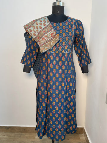 BLUE FLORAL MUSLIN KURTA SET ❤