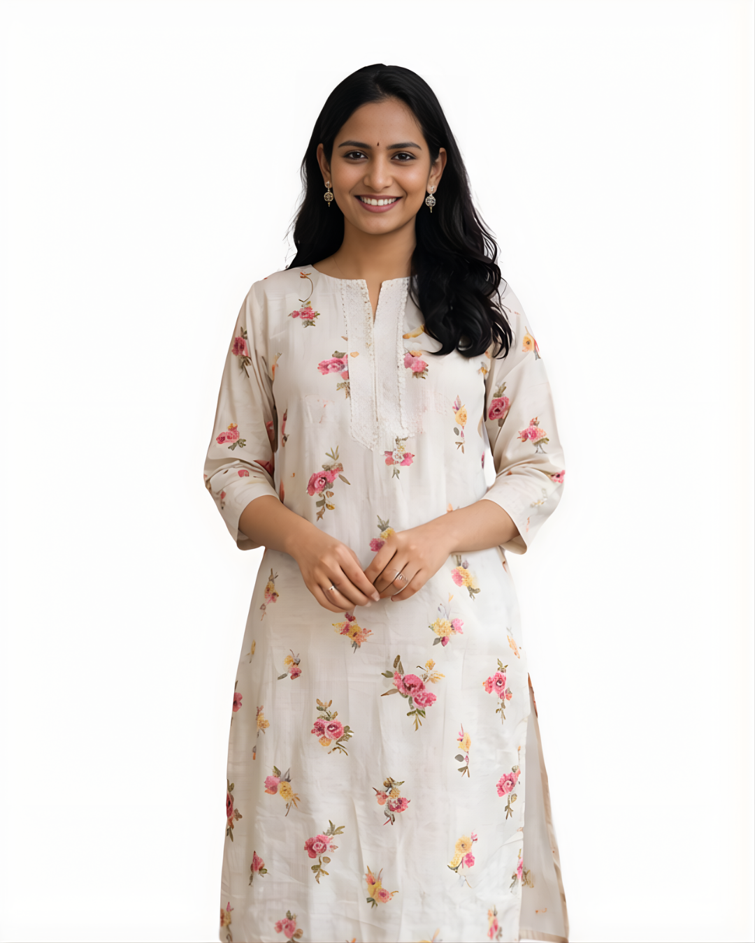 BEIGE FLORAL STRAIGHT KURTA