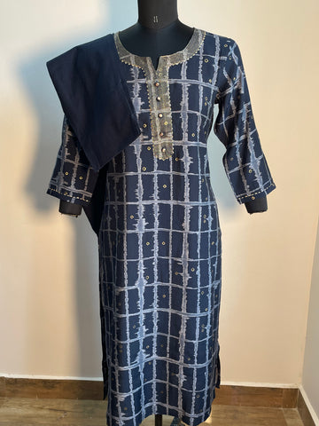 BLUE COTTON KURTA SET