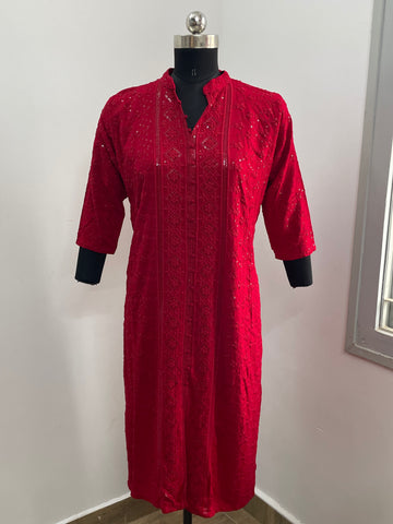 RED STRAIGHT KURTA