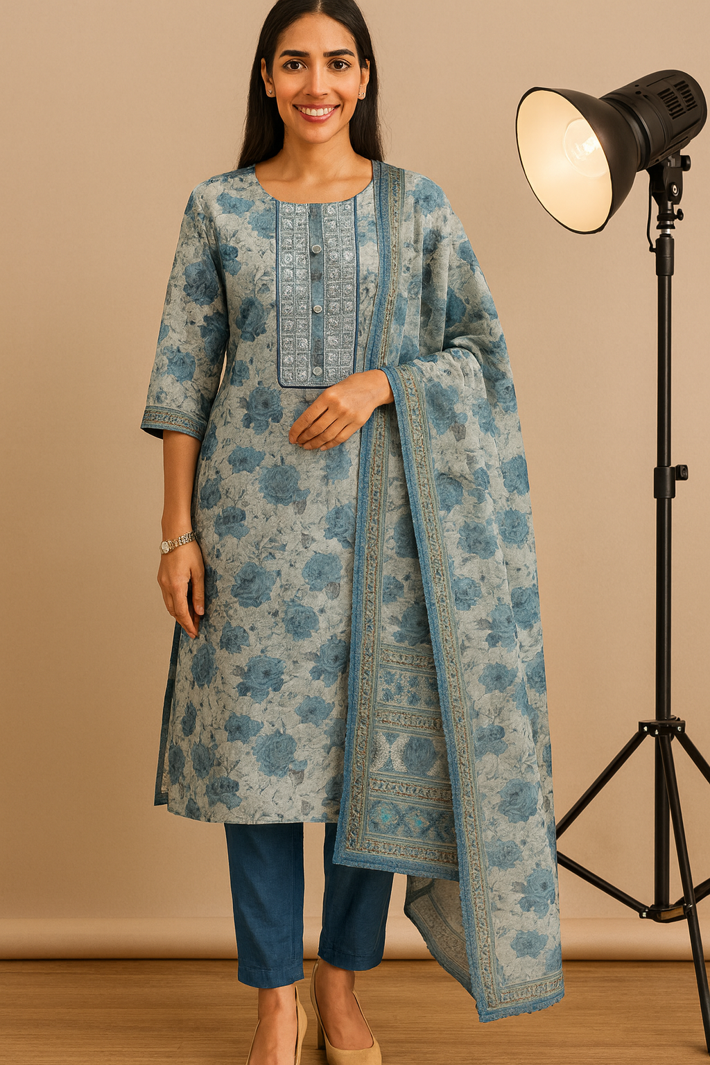 CHANDERI KURTA SET WITH DUPATTA