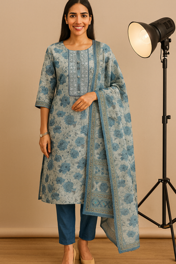 CHANDERI KURTA SET WITH DUPATTA