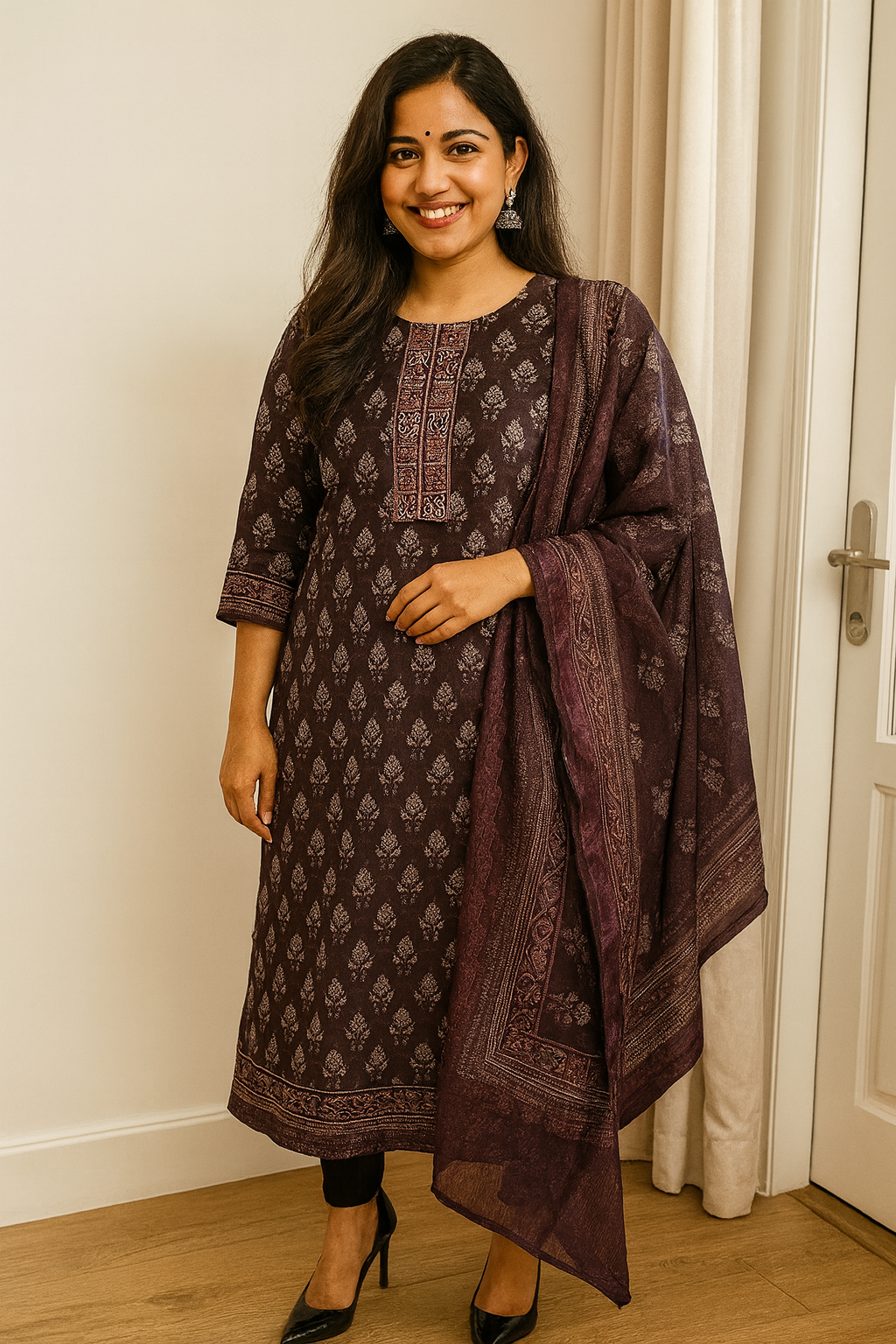 ELEGANT CHANDRI COTTON KURTA SET WITH DUPATTA💜