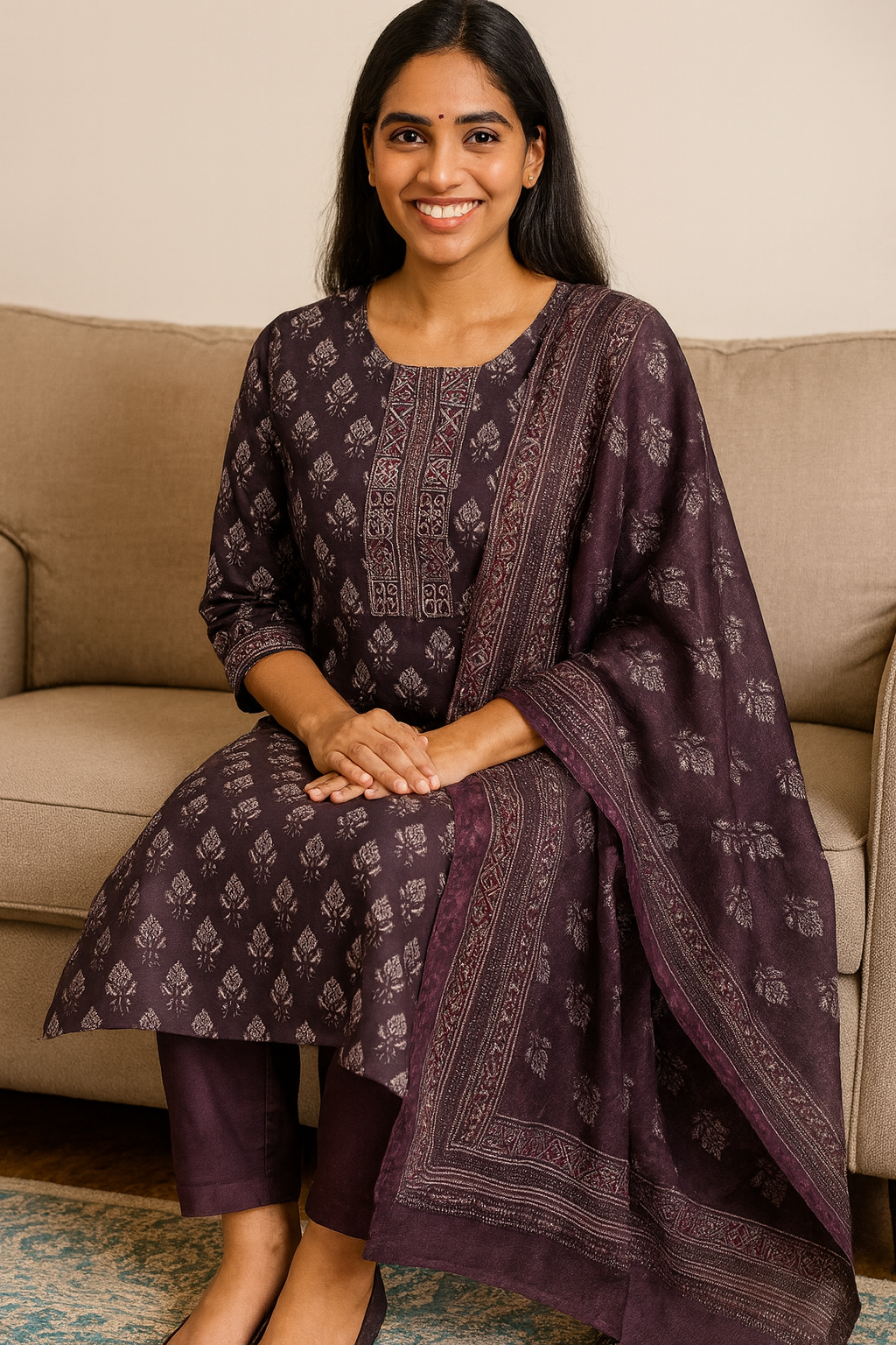 ELEGANT CHANDRI COTTON KURTA SET WITH DUPATTA💜