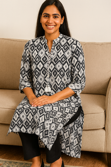 GREY RAYON-COTTON KURTA