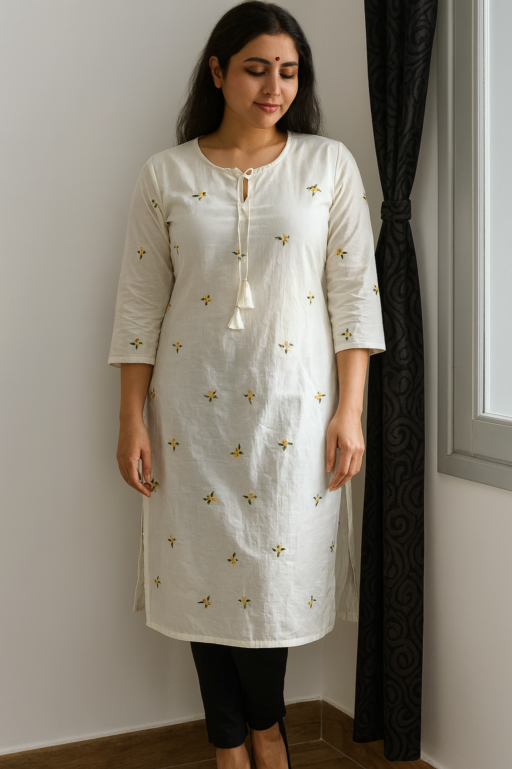WHITE FLORAL KURTA
