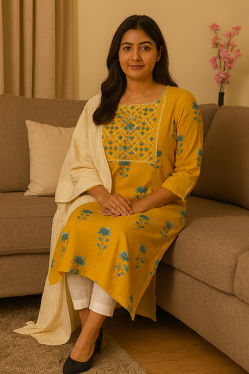 VIBRANT YELLOW COTTON KURTA SET 💛