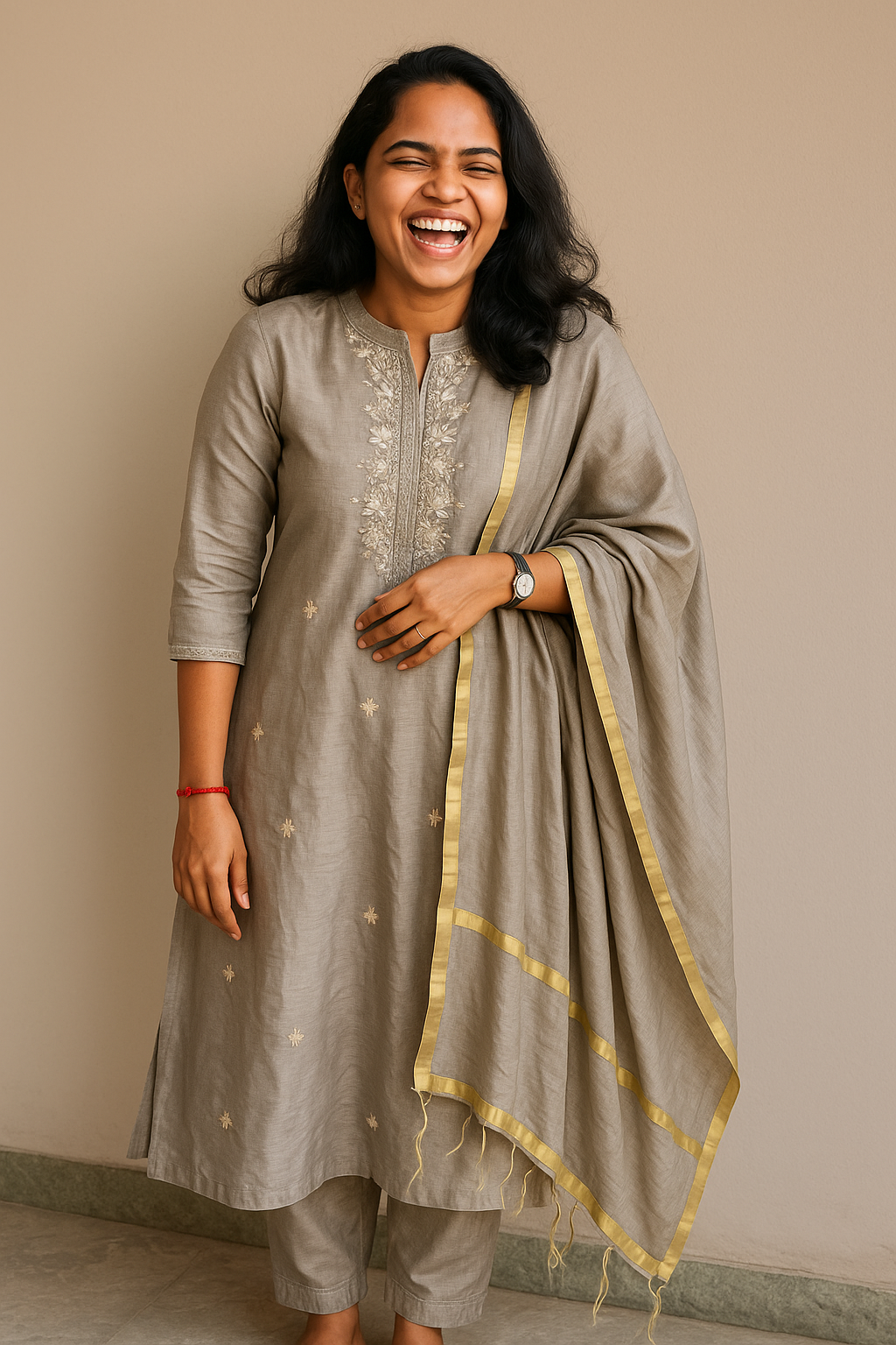GREY CHANDERI COTTON KURTA SET 😍