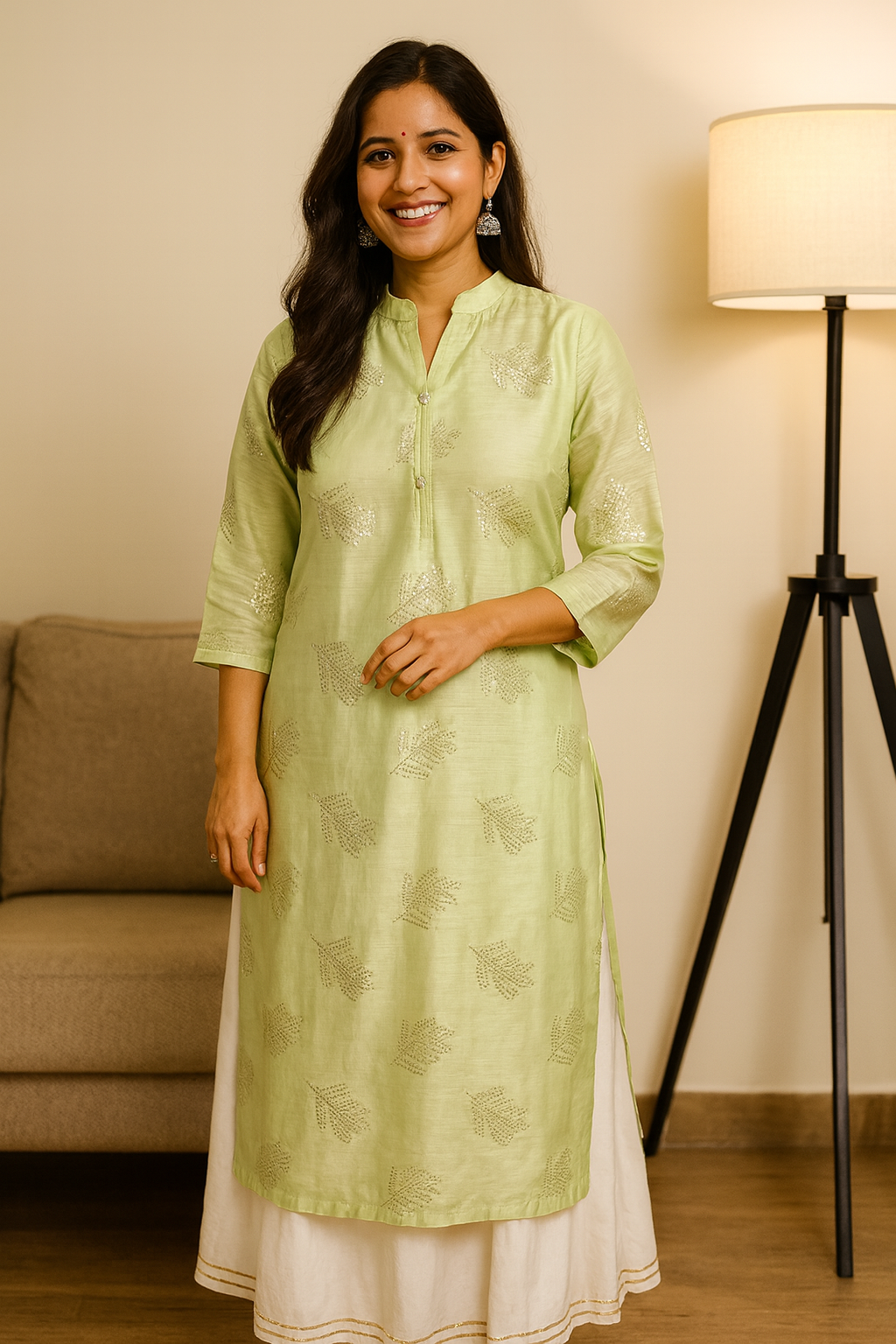 SAGE GREEN CHANDERI KURTA