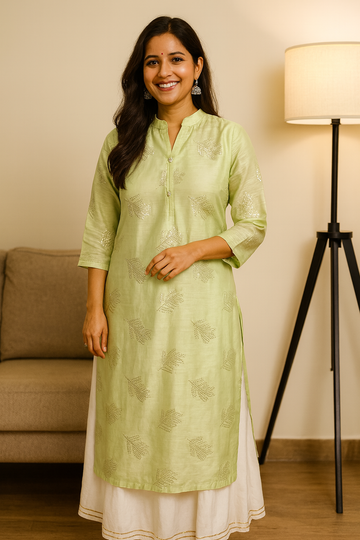 SAGE GREEN CHANDERI KURTA