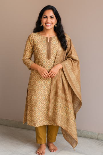 GOLDEN BROWN KURTA SET WITH DUPATTA