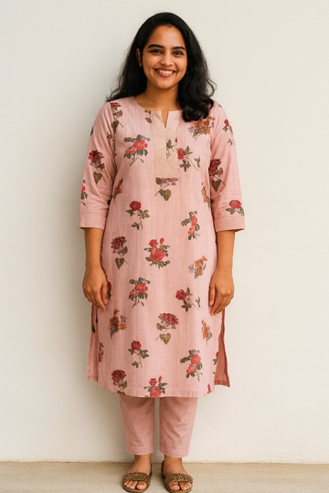 Floral Chanderi silk straight cut kurta