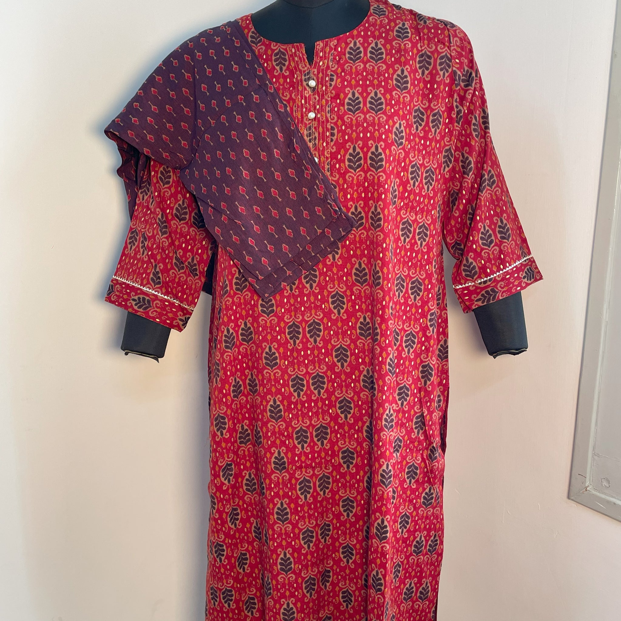 RED COTTON KURTA SET