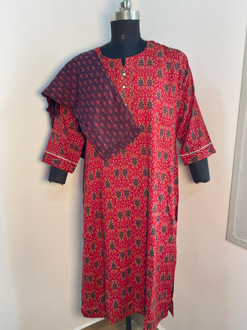 RED COTTON KURTA SET