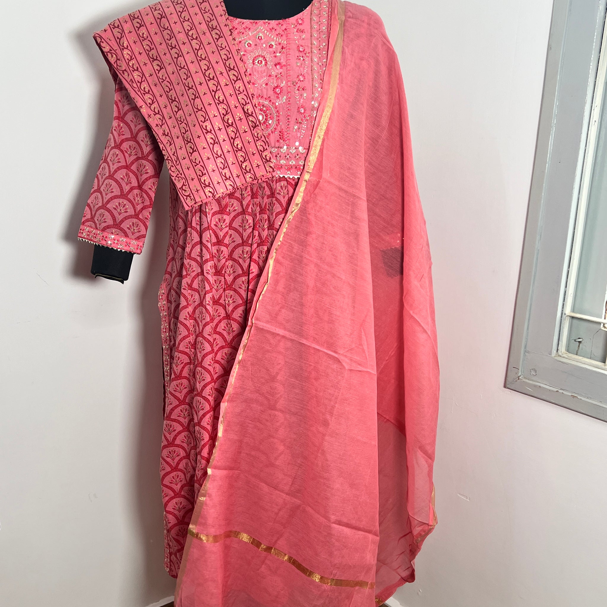 PINK HANDLOOM COTTON KURTA SET WITH DUPATTA
