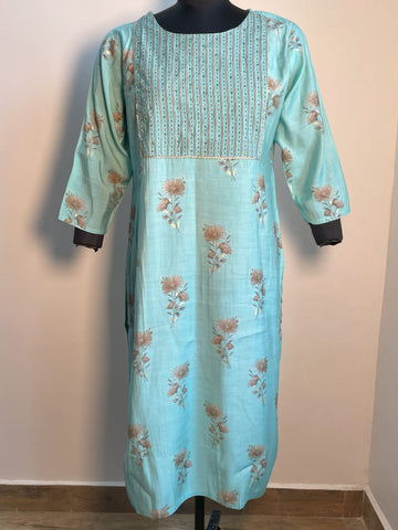 PATEL BLUE FLORAL MUSLIN KURTA
