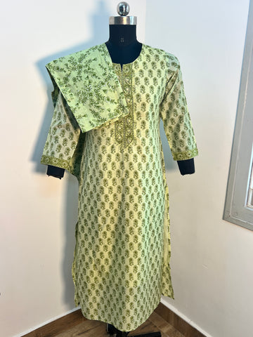 PISTA GREEN FLORAL COTTON KURTA SET