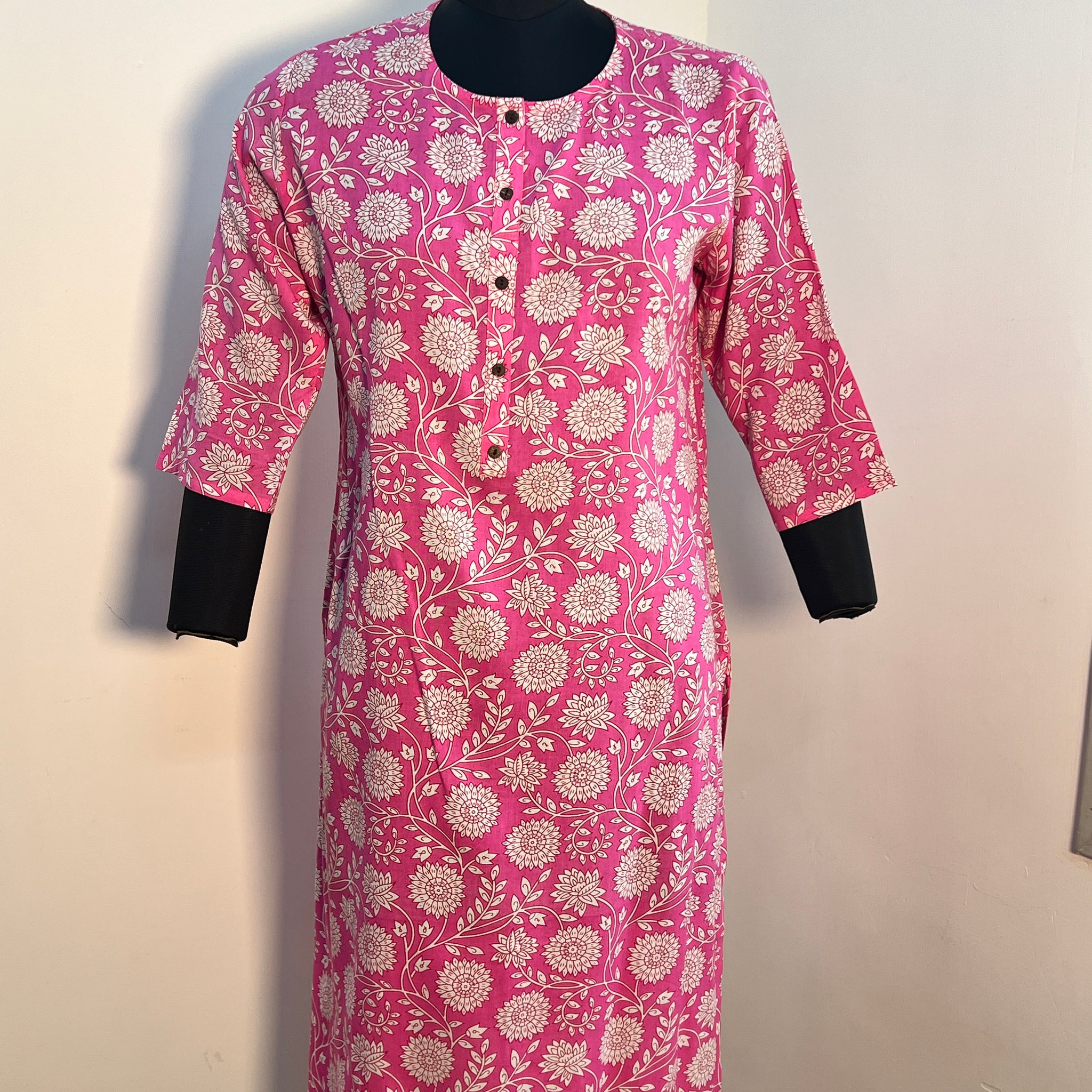 FLORAL PINK COTTON KURTA