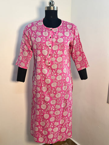 FLORAL PINK COTTON KURTA