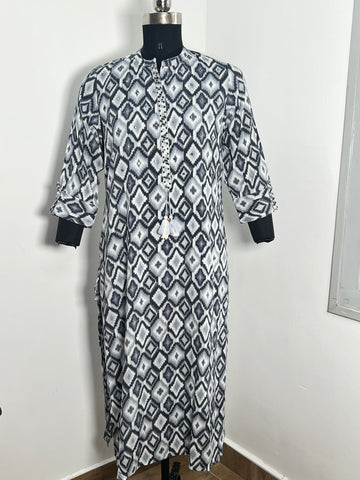 GREY RAYON-COTTON KURTA