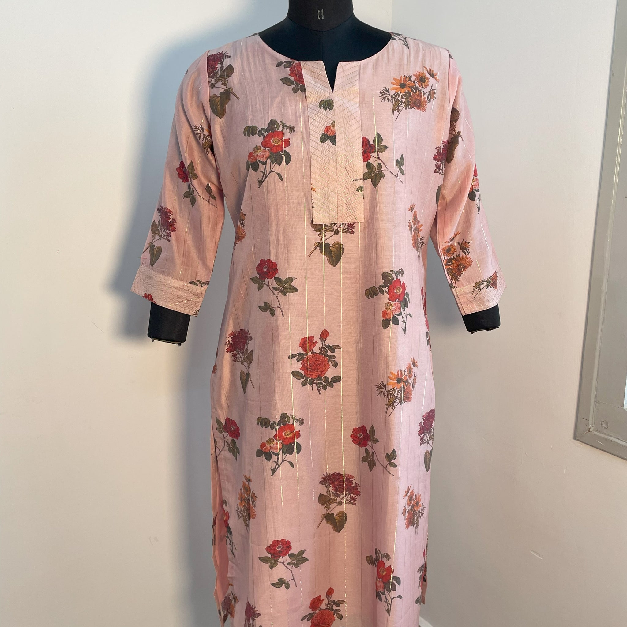Floral Chanderi silk straight cut kurta