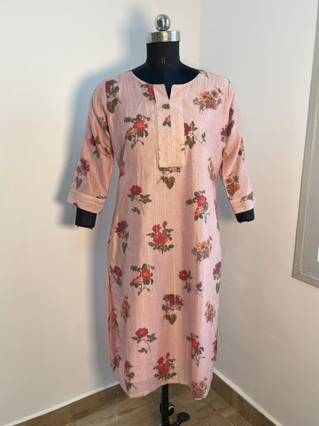Floral Chanderi silk straight cut kurta