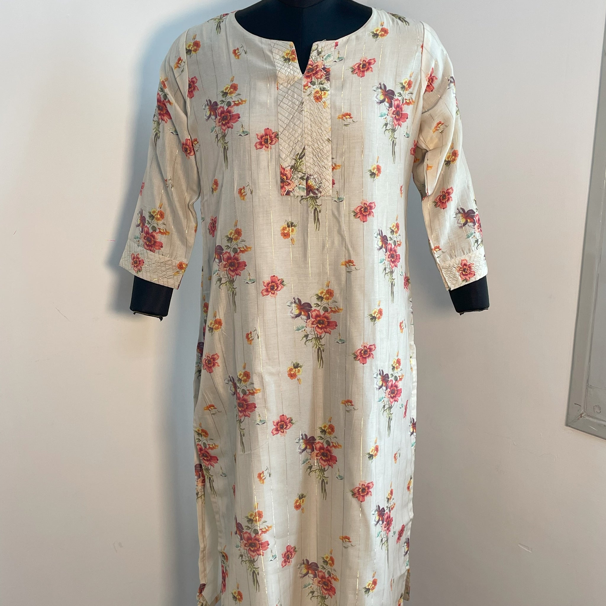 BEIGE FLORAL STRAIGHT KURTA