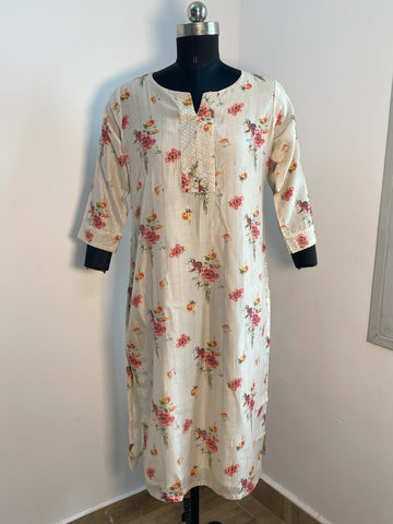 BEIGE FLORAL STRAIGHT KURTA