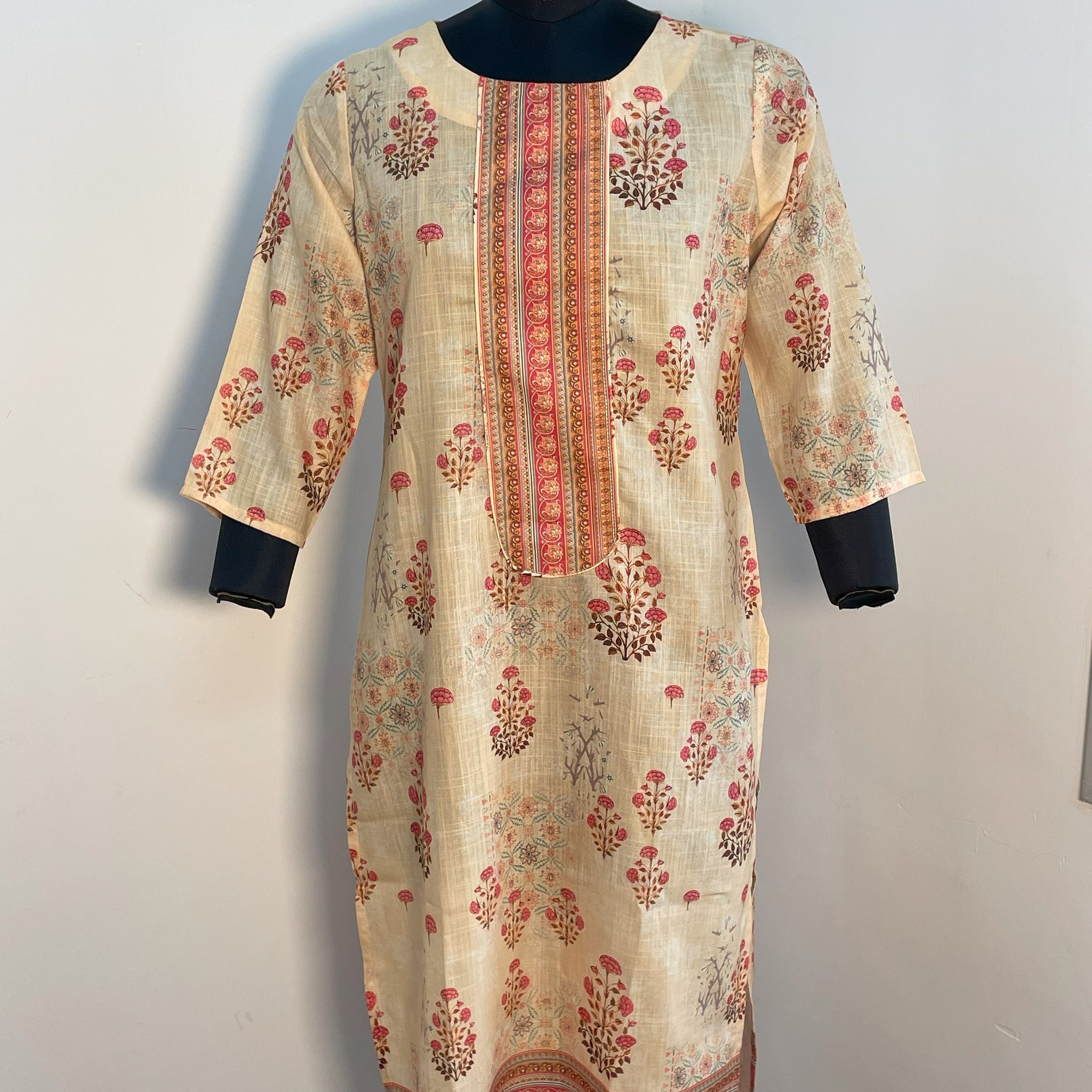 BEIGE FLORAL STRATIGHT KURTA