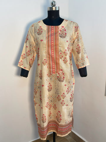 BEIGE FLORAL STRATIGHT KURTA