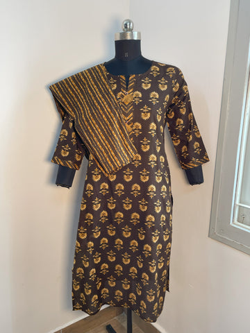 BROWN COTTON KURTA SET