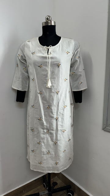 WHITE FLORAL KURTA