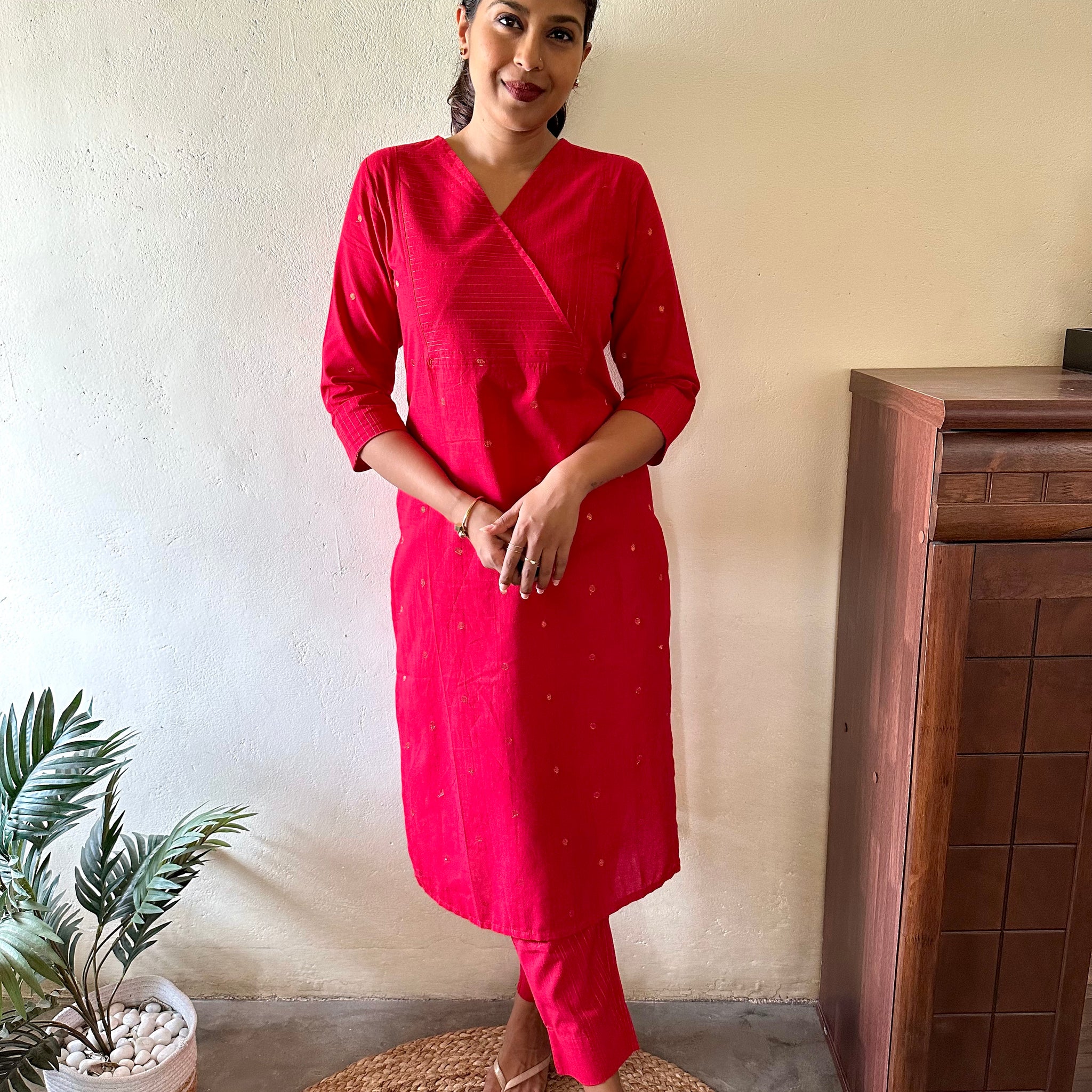 RED COMFY COTTON KURTA SET