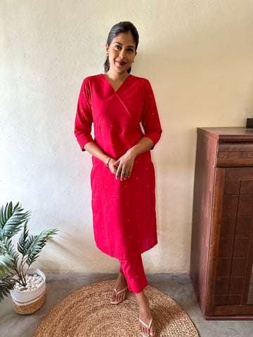 RED COMFY COTTON KURTA SET