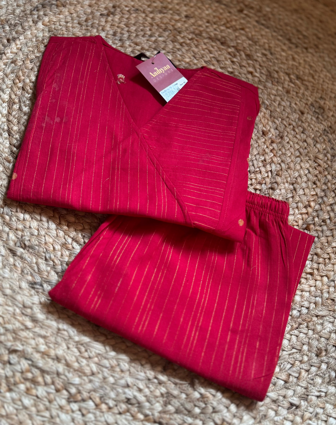 RED COMFY COTTON KURTA SET