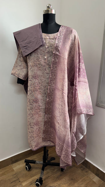 DUSTY PINK FLORAL CHANDERI COTTON KURTA SET WITH DUPATTA
