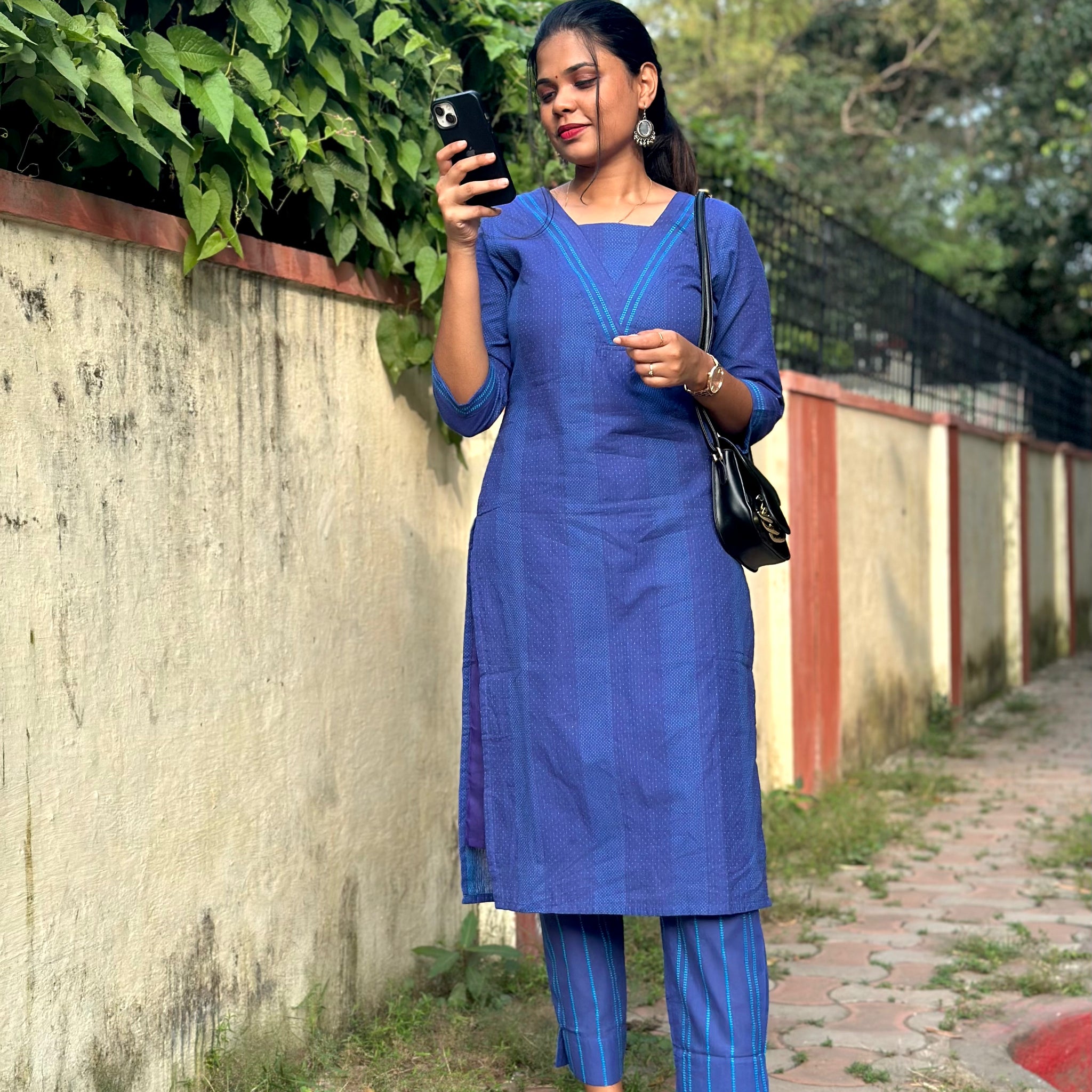 BLUE COTTON KURTA SET