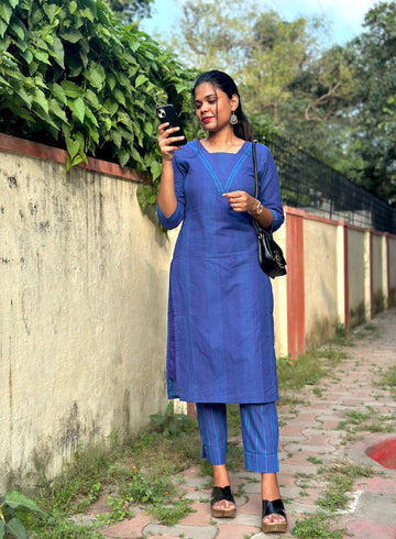 BLUE COTTON KURTA SET