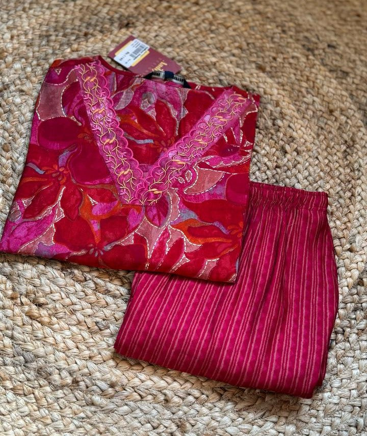 RED MUSLIN KURTA SET