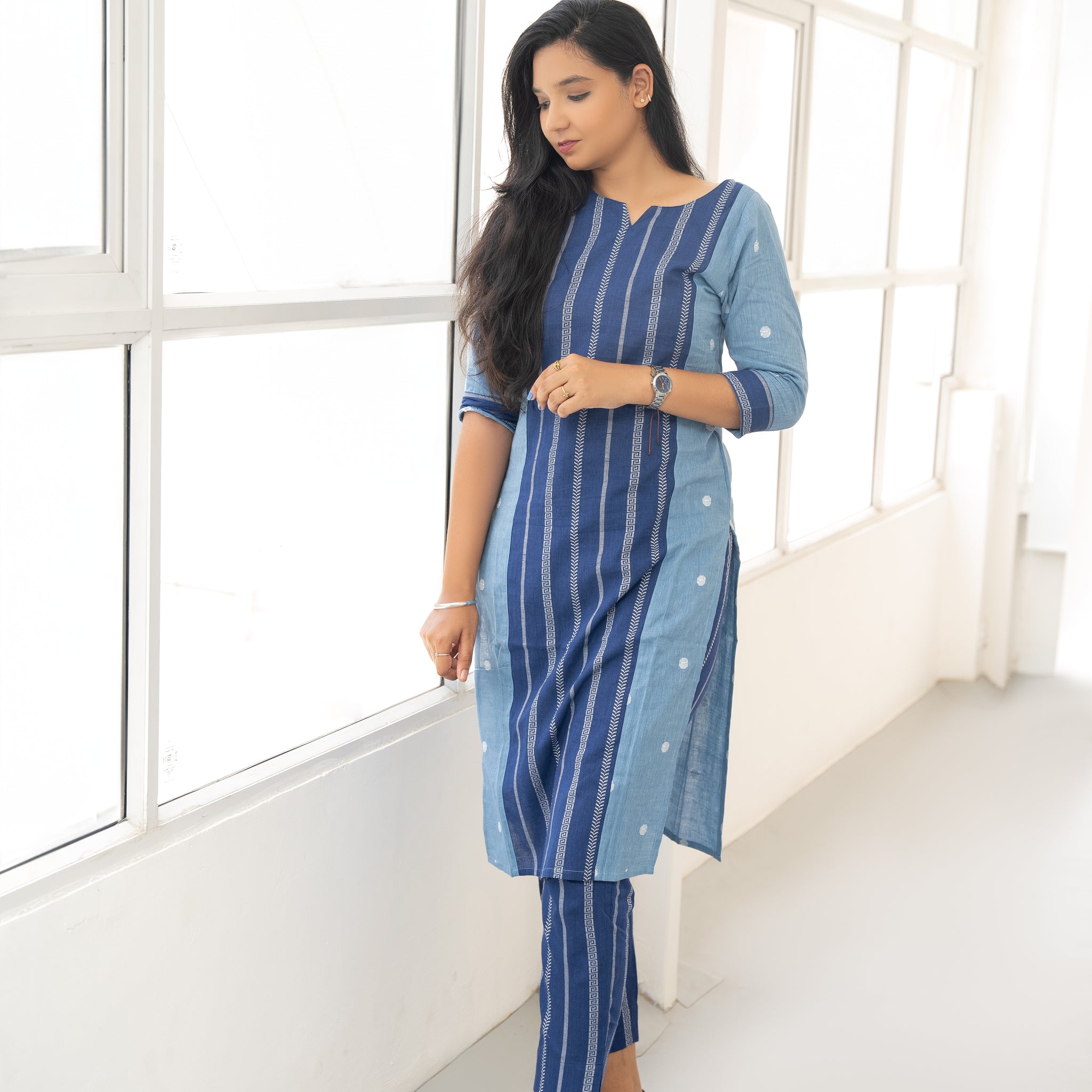 BLUE COTTON KURTA SET