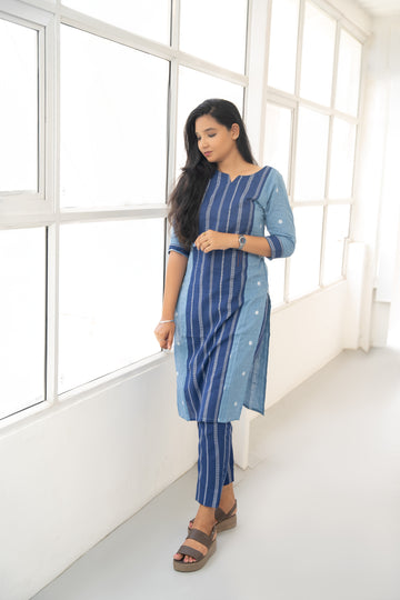 BLUE COTTON KURTA SET