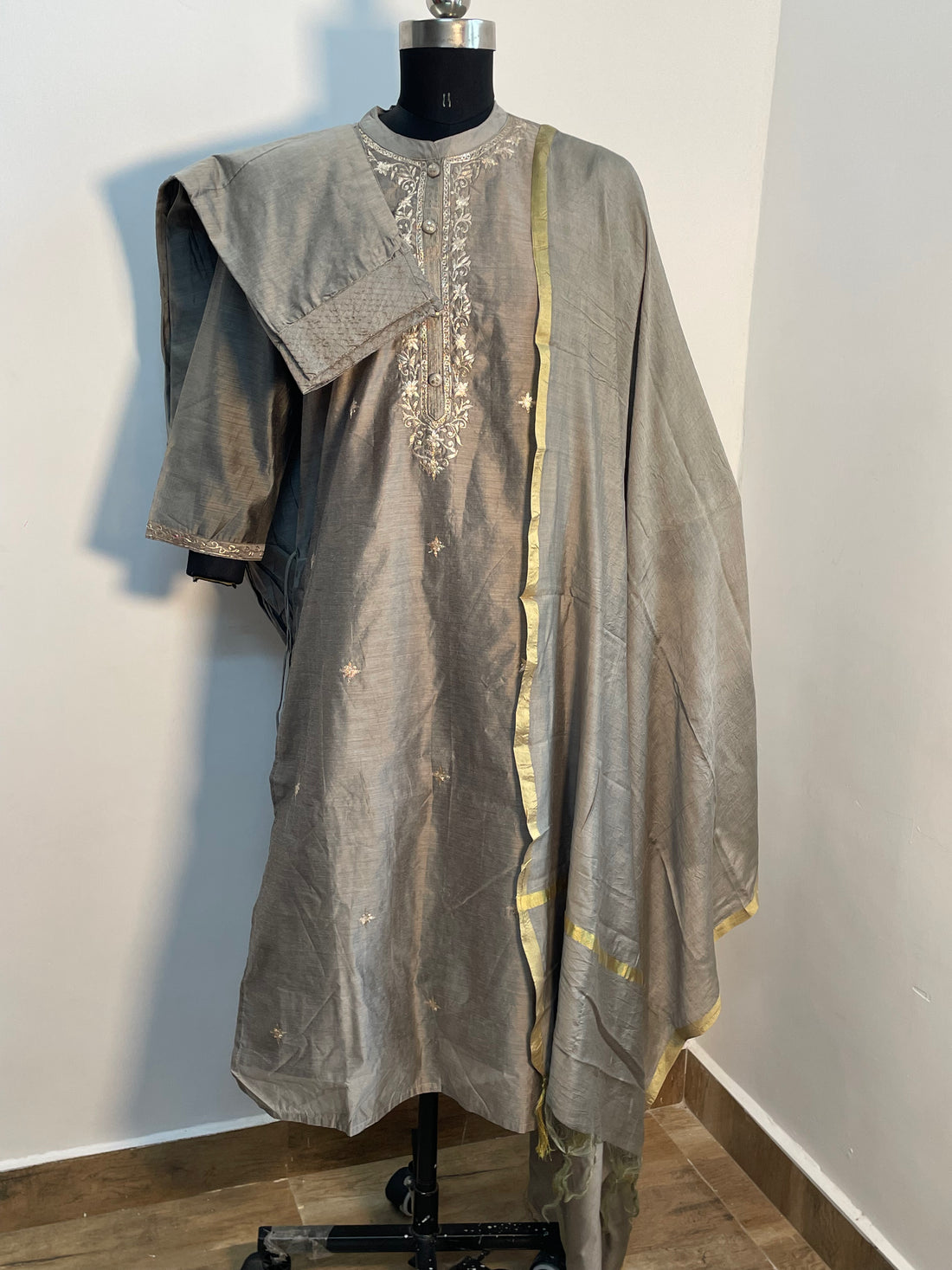 GREY CHANDERI COTTON KURTA SET 😍