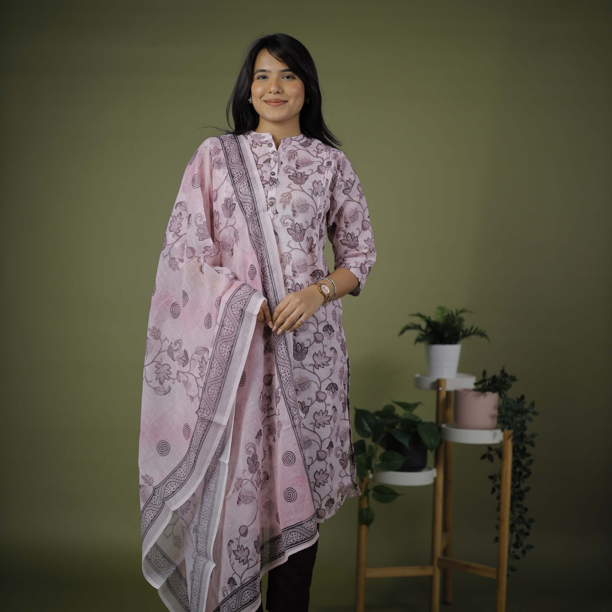 CHANDERI COTTON KURTA SET WITH DUPATTA